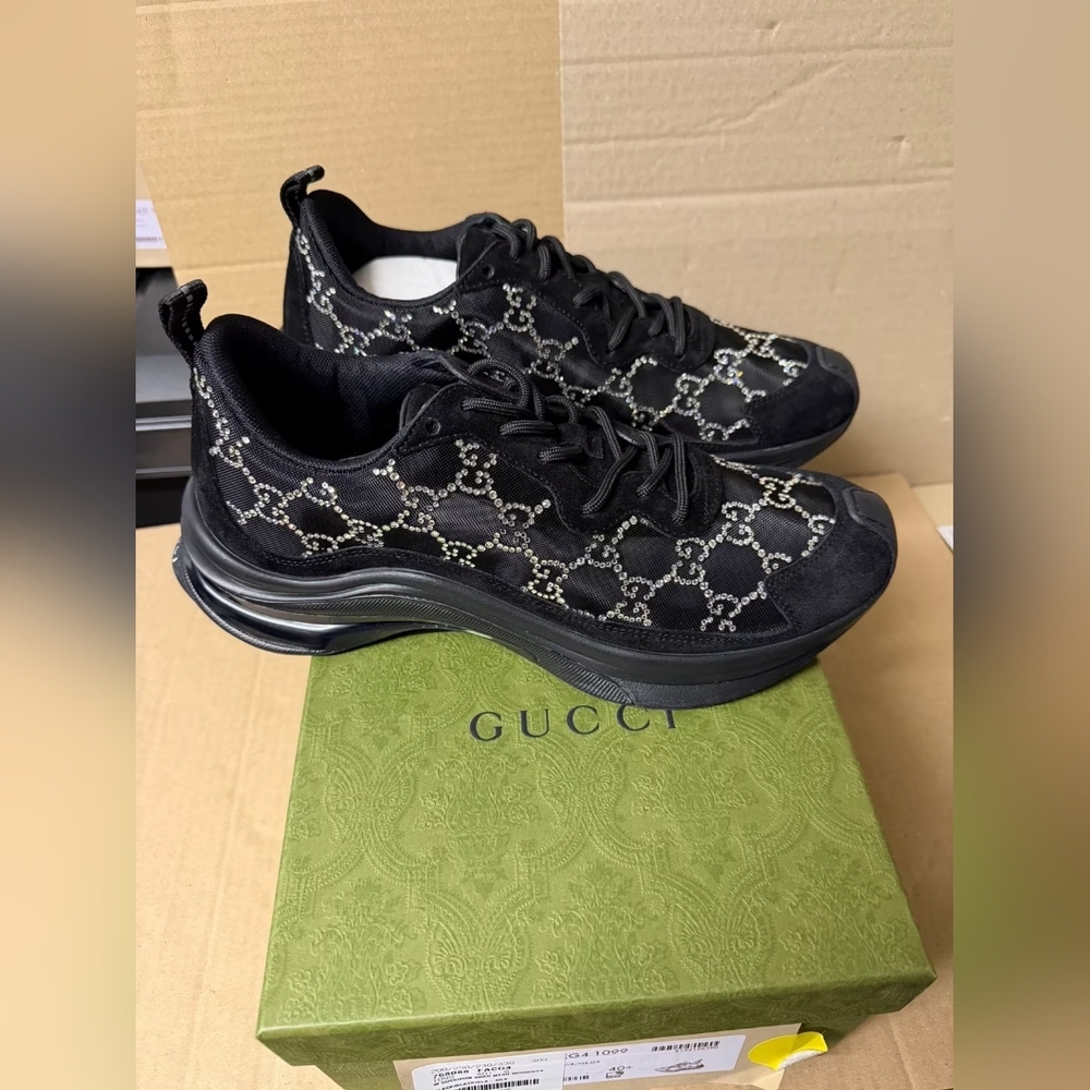 Gucci Black GG Crystal Embellished Run Sneakers - Picture 5 of 9